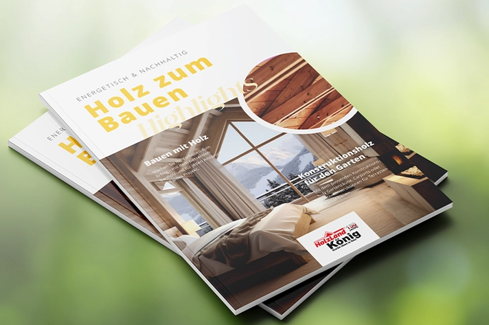 Stapel von Hauskatalog Holzland König.
